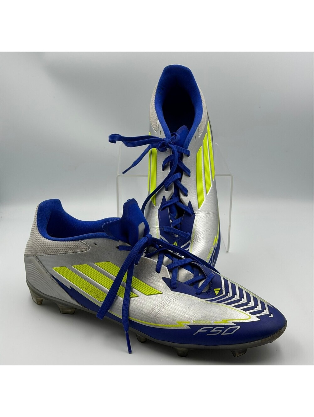 Adidas F50 Messi Soccer Cleats Men's US 13 Silver Blue Neon Yellow Football